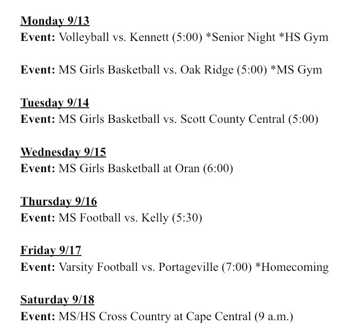 weekly athletic events 