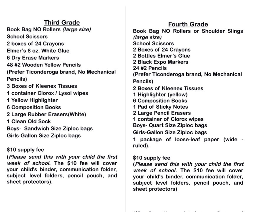 SCE School Supply List